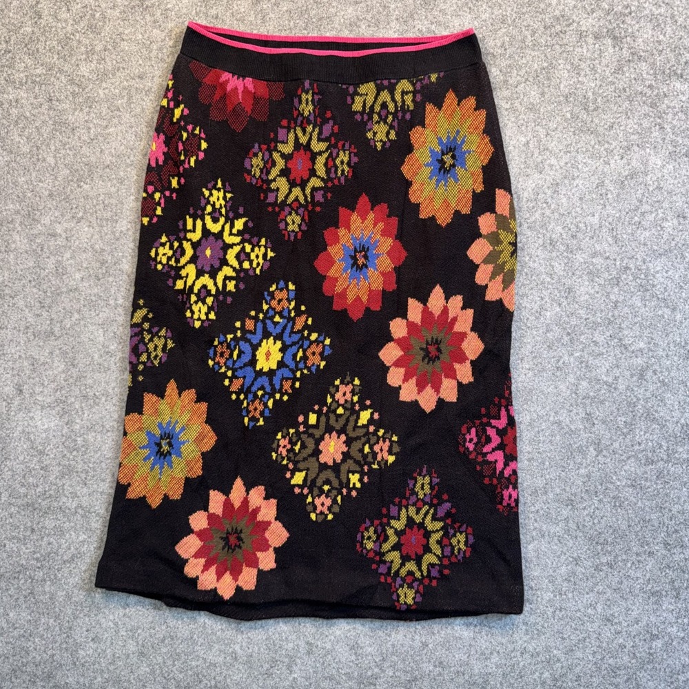 Maeve Anthropologie Floral Knit Skirt‎ XS Black Multi Cotton Spandex Stretch